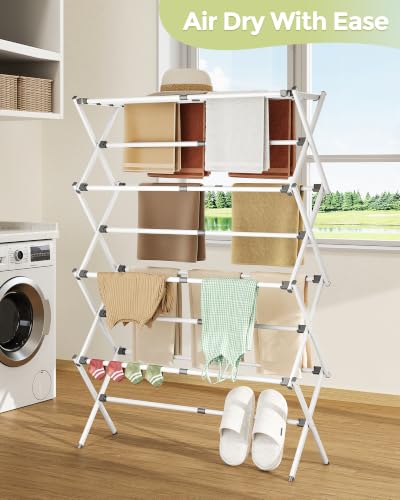 APEXCHASER 4-Tier Foldable Clothes Drying Rack, 48.8" H, White - color: White, size: 4-Tier