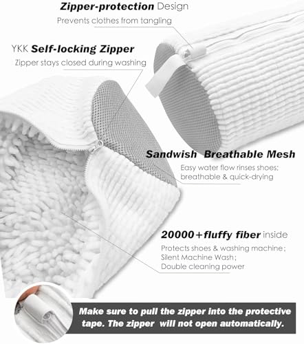 Shoe Washing Machine Bag,Laundry Shoe Bag for Washer and Dryer,Reusable Shoe Cleaning Bag for Sneakers,Tennis Shoes,With Self-locking Zipper, Microfiber Inside,Include Shoe Bag (Lite White - 1 Pack) - color: Lite White - 1 Pack