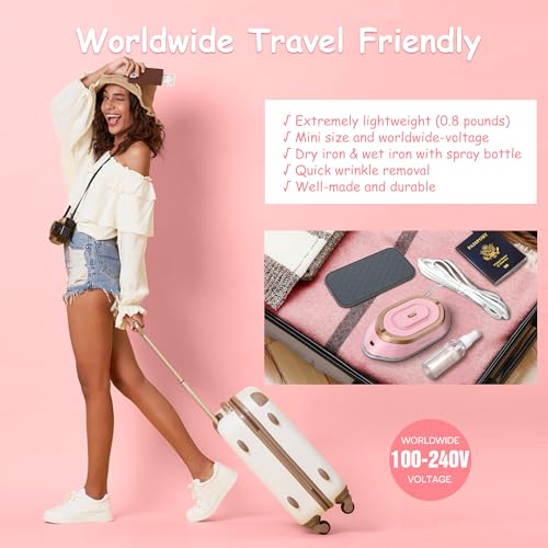 Newbealer Travel Iron Set, 100-240V Mini Dry Iron for Clothes (No Steam) - color: Pink