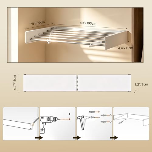 Wall Mounted Drying Rack 40" Foldable Space Saving for Laundry Room - size: 40 Inches