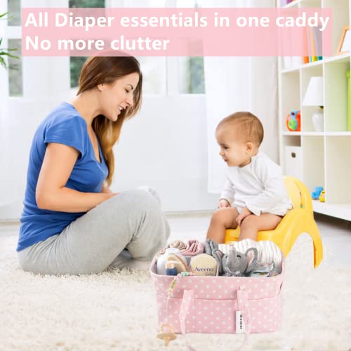 Pink Diaper Caddy Organizer for Baby Girl-Large Portable Diaper Caddy Basket for Changing Table-Diaper Organizer Caddy-Car Travel Tote Bag-Newborn Registry Baby Shower Basket for Diapers & Wipes - color: Pink Dots, size: Large
