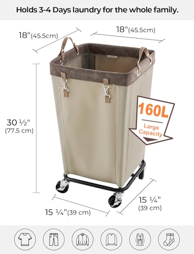 StorageWorks 160L Laundry Basket with Wheels, Rolling Hampers for Clothing - color: Light Khaki, size: 160L