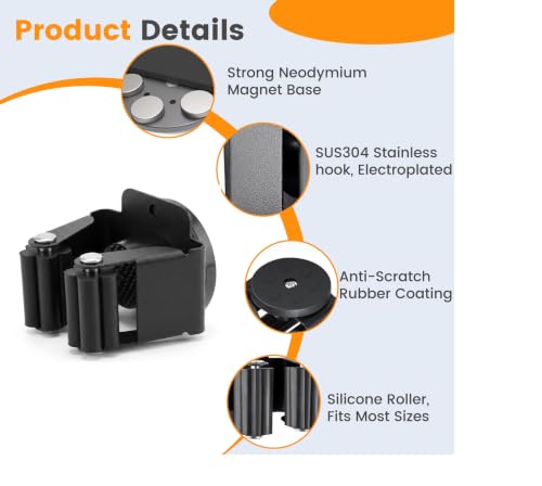 4 Pack Strong Magnetic Broom Holder, Black
