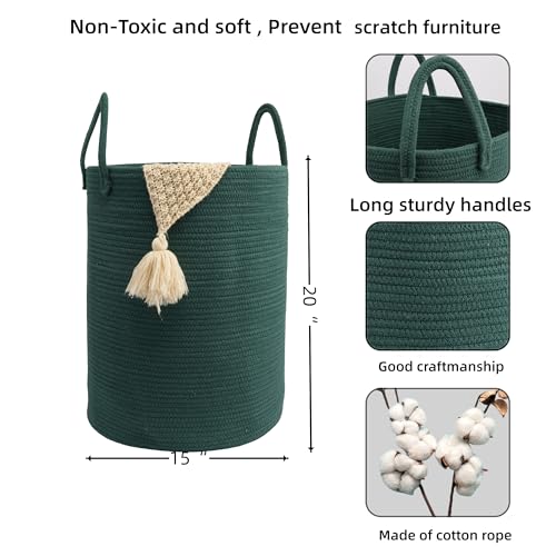 Woven Cotton Rope Laundry Basket, 15x20 Laundry Hamper, Dark Green - color: dark green, size: Regular
