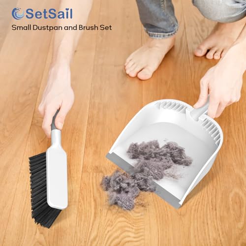 SetSail Small Dustpan and Brush Set with Teeth for Pet Hair Cleaning,White - color: White