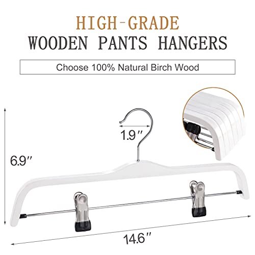TOPIA HANGER Wooden Pants Hangers,Slim Natural Wood Skirt Hangers with Anti-Rust Hook and Adjustable Metal Clips, Perfect for Skirts,Pants,Slacks-10 Pack-CT17W - color: White, size: 10 Pack