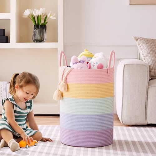 80L Extra Large Rainbow Hamper Laundry Basket for Girls Kids - color: Pastel Rainbow, size: Extra Large (80L)