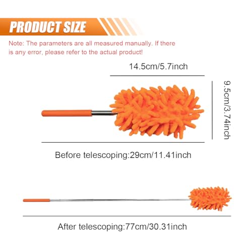 6PCS Microfiber Duster for Cleaning, Washable Chenille Hand Dusters with Extendable Telescoping Pole, Mini Car Interior Dusting Brush Tool for Auto Dash, Home, Office, Blinds(Orange) - color: Orange
