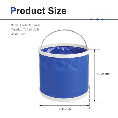 11L Car Collapsible Water Bucket, Foldable Space-Saving Car Camping Washing Bucket with Handle, Waterproof Portable Fabric Pop Up Water Container for Cars, Trucks, SUVs (Blue)