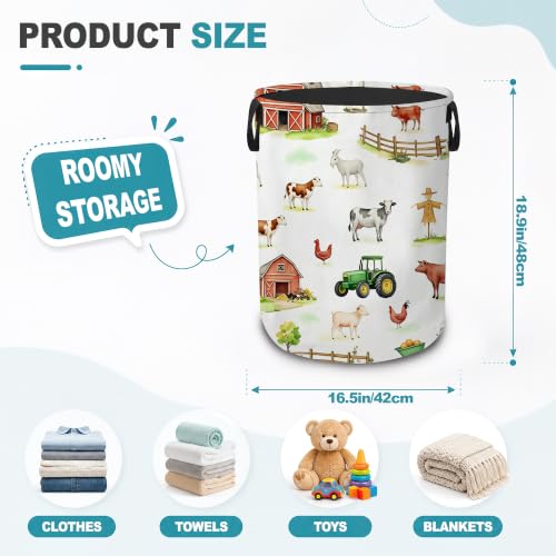 Laundry Basket,Farm Animals Foldable Clothes Hamper with Handles,Farmhouse Cow Pig Goat Waterproof Oxford Cloth Storage Organizer for Bedroom Bathroom College Dorm,16" x 20" - color: Farm Animals,Farmhouse Cow Pig Goat