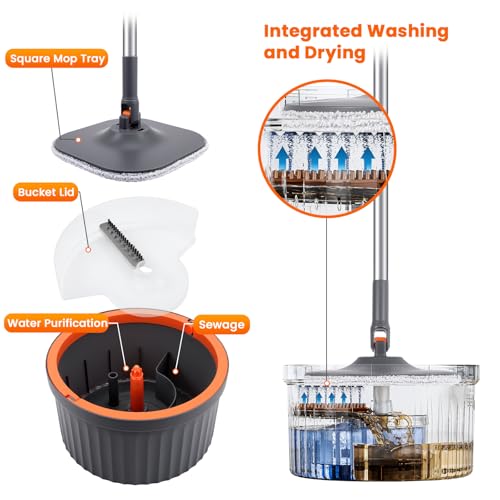Chabatree Mop and Bucket Set,Spin Mop and Bucket Set with Separate Dirty and Clean Water,12 Replaceable Mop Pads,Deep-Cleaning Mops for Floors, Versatile Mops for Walls