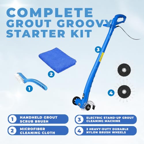 Electric Stand-Up Grout Cleaner | Lightweight Tile Floor Scrubber Machine - style: Medium Bundle