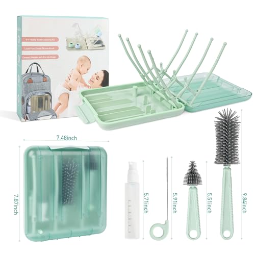 Travel Bottle Cleaner Kit, 6-in-1 Baby Bottle Brush Set with Silicone Brush - color: Green