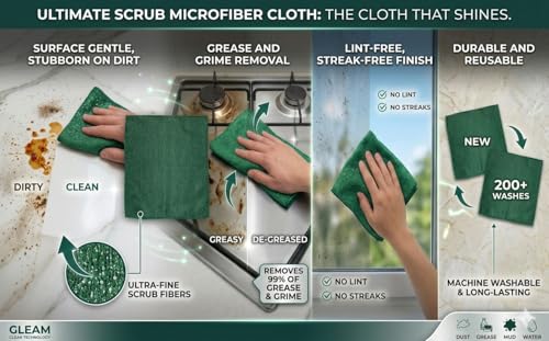 2-in-1 Scrub & Wipe Microfiber Cleaning Cloths, 6 Pack - size: 6 Pack