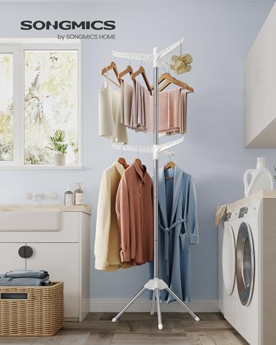 SONGMICS Clothes Drying Rack, 75.6-Inch Drying Rack, 6 Rotatable Arms - color: White + Silver, style: 2-Tier-Hang