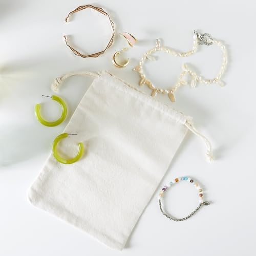 Heavy Duty Cotton Drawstring Bags 4-Pack - 270 GSM Thick Cloth Pouches for Gifts, Travel, Dice, Jewelry, Laundry - Double Drawstring (Natural Beige, 5 x 7 Inches) - color: Natural Beige, size: 5 x 7 Inches