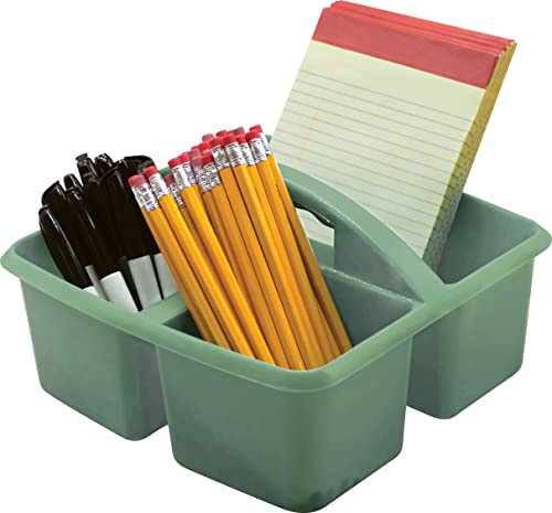 Teacher Created Resources Eucalyptus Green Portable Plastic Storage Caddy 6-Pack for Classrooms, Kids Room, and Office Organization, 3 Compartments