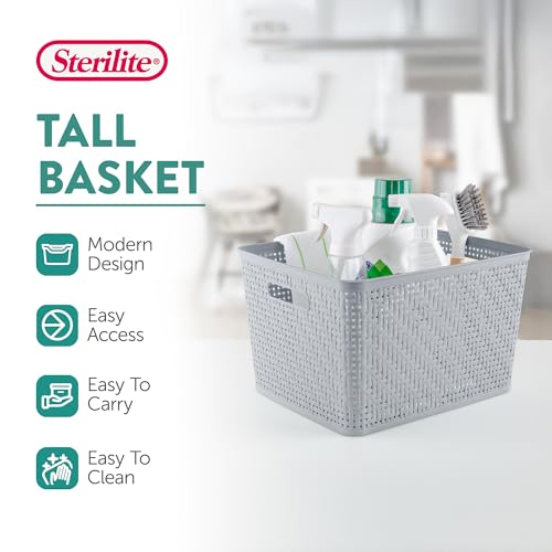 Sterilite Tall Basket, Woven Plastic Storage Organizer Bin, Cement, 6-Pack - color: Gray, size: 6 Pack
