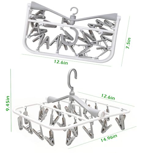 Foldable Clothes Drying Rack with 24 Clips,360° Rotatable Laundry Clip