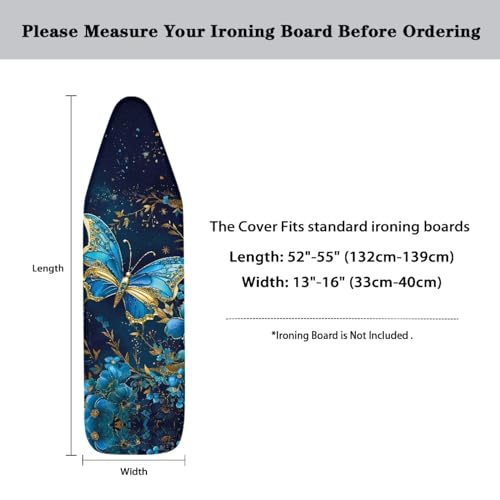 Blue Butterfly Ironing Board Cover with Elastic Edge Non Stick Scorch Stain Resistant Cover Heavy Duty Iron Pad Covers Standard Boards with Hook and Loop Fastener Strap - color: Blue Butterfly