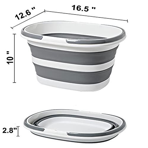 Large Plastic Cleaning Supplies Caddy Bucket with Handles, Portable Cleaning Tool Storage Tote Pop Up Mop Bucket for Dorm and Bedroom, Collapsible Plastic Bucket for Fishing, Garden (Grey) - color: Gray