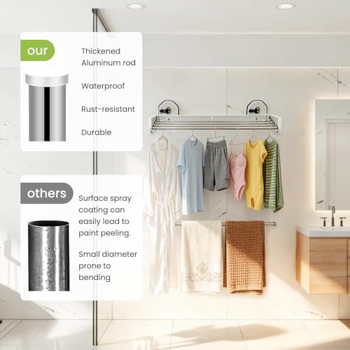 Drill-Free Foldable Wall Mounted Clothes Drying Rack for Laundry, 25 Inches