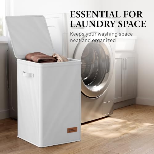 Simple Houseware Foldable Laundry Hamper Basket with Lid and Bag, Pink - color: White