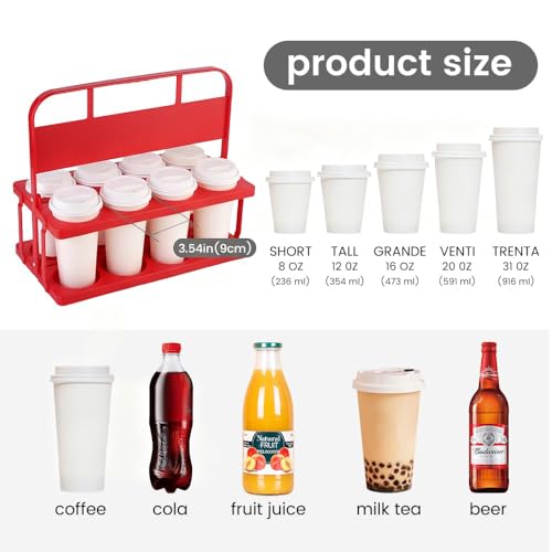 musbus Reusable Drink Carrier with Handle for Delivery Drivers, Portable Cup/Coffee Holder Accessories for Delivery, Foldable Drinks Caddy with Tray, Car Durable Plastic Festive Bottle, Vacation - color: Red, size: 4 CUP