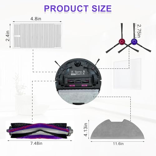 Replacement Parts Kit for Eureka E10s/E20 Plus Robot Vacuum Cleaner,1 Main Roller Brushes, 4 Side Brushes, 2 HEPA Filters, 4 Mop Pads-11Pack - style: Replacement Parts
