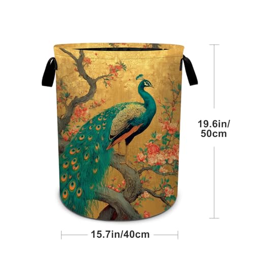 Peacock Laundry Basket Foldable Laundry Hamper With Handles Clothes Storage Bucket Organizer Laundry Bag For Bedroom Bathroom Laundry Storage 19.6 x 15.7 - color: Peacock
