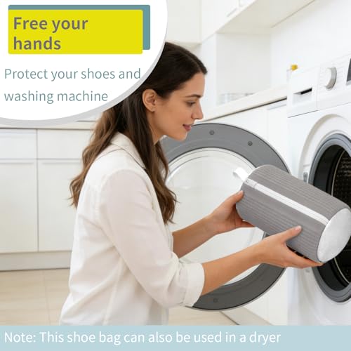 Shoe Washing Machine Bag Laundry Shoe Bag for Washer and Dryer Reusable 2pc Shoe Cleaning Bags for Sneakers 360 Deep Cleaning for All Shoes Types with Invisible Zipper - color: Light Gray