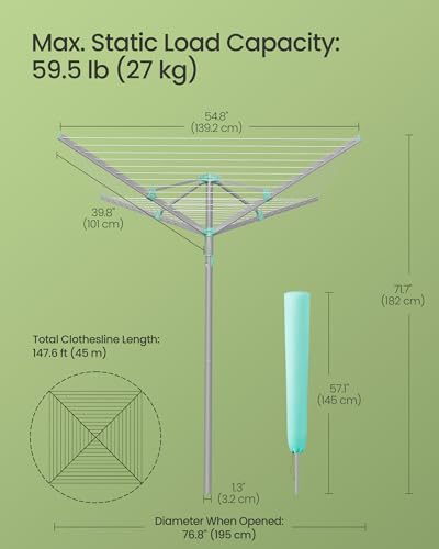 SONGMICS Umbrella Drying Rack, Foldable Outdoor Clothesline for 4 Loads - size: 54.8"D x 54.8"W x 71.7" H, style: Standard (Steel)
