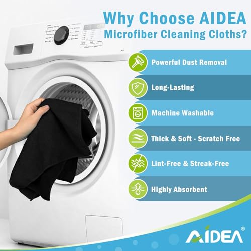 AIDEA Microfiber Cleaning Cloth Black 100PK, Microfiber Towels 11.5"×11.5" - color: Black, size: 11.5in.x11.5in.