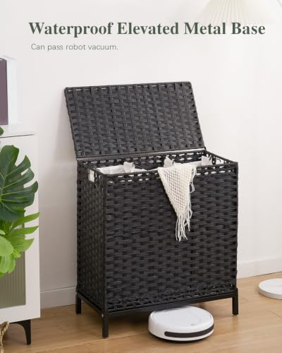 SETVSON Laundry Hamper with Lid, 35 Gal 3-Bag Clothes Sorter, Black - color: Black, size: 132 L - 35 gal