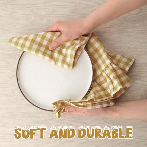 HunnmingRe 2 Pcs Yellow Pink Gingham Kitchen Towels Cotton Ruffled - color: Yellow, style: Gingham