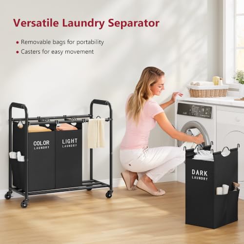 Tajsoon 3 Bag Laundry Sorter Cart, Laundry Hamper 3 Section, Black - color: Black, size: 3 Bag