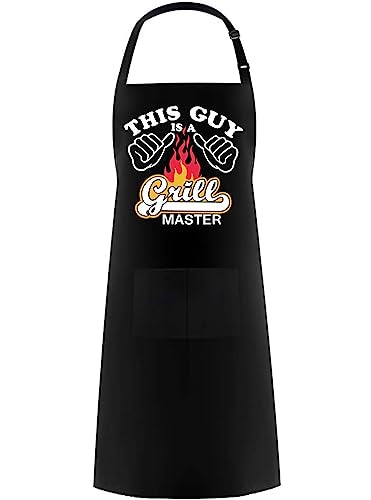 Hyzrz Funny Adjustable Aprons Baker Costume with Pocket Cook Grill BBQ Chef Apron Gifts for Fathers Mothers Day Birthday (This Guy Is A Grill Master, Black) - color: Black, style: This Guy is a Grill Master