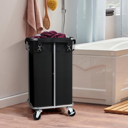 100L Rolling Laundry Hamper Basket with Wheels for Bedroom, Black - color: Black