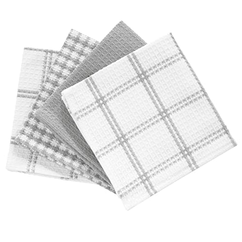 T-Fal Premium Waffle Dish Cloths: Highly Absorbent,Super Soft Long Lasting - 100% Cotton,12"x13" Flat Waffle Dish Towel for Cleaning & Drying Dishes,Grey,(Pack of 8) - color: Gray, size: 8-Pack
