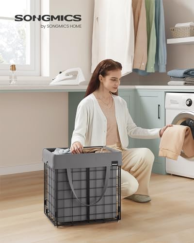 SONGMICS Laundry Hamper, Collapsible, 11 Gal. (50L) - color: Black + Gray, size: 50 L
