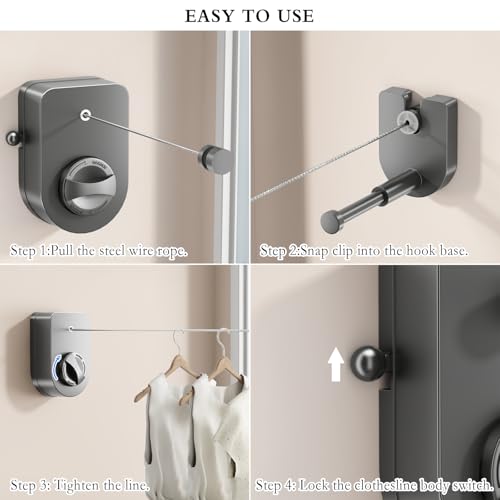 CICUFY Retractable Clothesline Indoor, Non-Sagging Clothes Line Outdoors,13.8 Ft Heavy Duty Clothesline with Telescopic Hanging Rod, Wall Mounted Space-Saving Laundry Line (Gray) - color: Gray