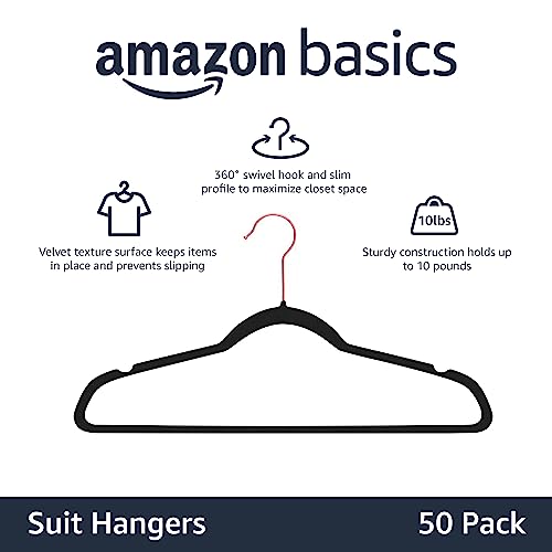 Amazon Basics Slim Velvet Non-Slip Space Saving Suit Clothes Hangers for Closet Organization, Black/Rose Gold, 50-Pack - color: Black/Rose Gold, size: Pack of 50