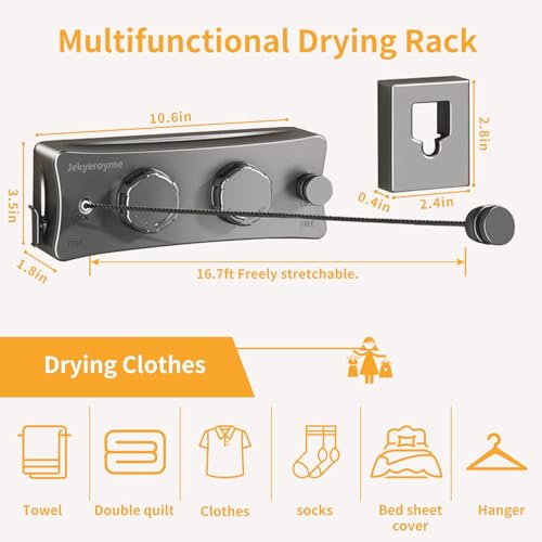 Retractable Clothesline, 16.7 Ft Stainless Wire Double Clothes Line, Grey - color: Gray, size: Double Line