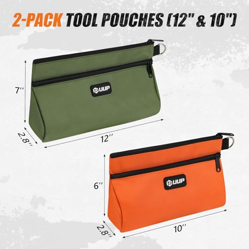 Tool Pouch 2-Pack 12" 10", Divider Zipper Bag, Small Tool Box Organizer - color: Wedge-Orange/Green 2Pack, size: 12"x7"&10" x 6"
