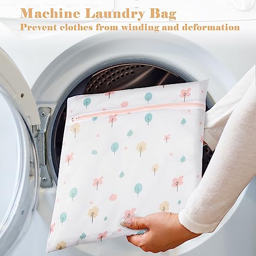 Durable Mesh Zipper Laundry Bags Machine Wash, 5-Piece Tree Print - color: Trees