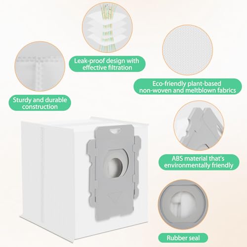 6 Pack Roomba Replacement Parts - Vacuum Bags for iRobot Roomba i7+, i1+, i2+, i3+, i4+, i5+, i6+, i8+, j6+, j7+, j8+, j9+, s9+, Combo i5+, j5+, j7+, j9+, High-Efficiency Dirt Disposal Bags