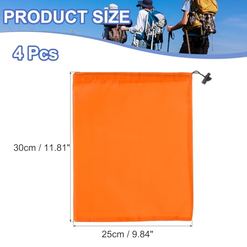Drawstring Bag with Toggle, Stuff Sack String Waterproof Travel Storage Bags Cinch Stuff Pouch -Fitting for (Gym/Traveling/Hiking/Yoga/Office/Shoes) 12 x 10 & 4 Pack & Orange - color: Orange, size: 12 x 10"