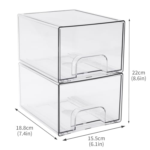 2 Pack Laundry Pods Container, Stackable Laundry Room Organization Storage Drawers, Dryer Sheet Container, Detergent Holder with Pull Handle, Bathroom Organization, Clear