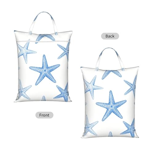 "summer beach starfish ocean blue and white 2-Pack Travel Laundry Bags for Dirty Clothes- Large Waterproof Laundry Tote, Wet & Dry Use, Reusable Foldable Carry Handles for Vacation, Gym & Dorm" - color: Summer Beach Starfish Ocean Blue And White