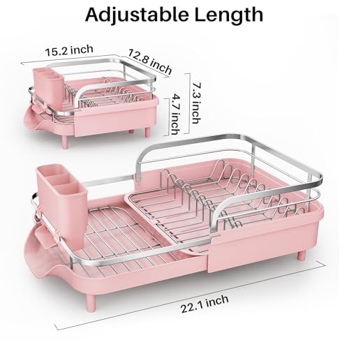 SNTD Expandable Dish Drying Rack for Kitchen Counter, 15.2-22.1 in, Pink - color: Pink